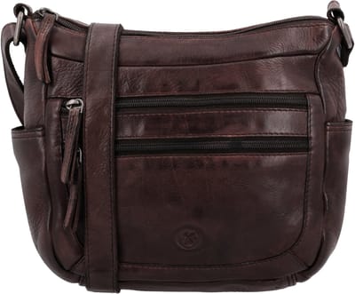 Hide & Stitches Paint Rock Crossbodytas Dames - Schoudertas met verstelbare schouderband - Tas van 100% Leder - Donkerbruin