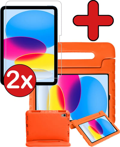 Hoesje - Geschikt voor Apple iPad A16/A18 (2022/2025/2026) - 10.9 & 11 inch (10e, 11e & 12e generatie) - Met 2x Screenprotector - Kinderhoes - Shockproof Bumper - Kidsproof Case - Tablethoes - Kinder Hoes Cover - Oranje