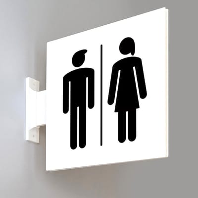 Toilet WC-bordje dames & heren – dubbelzijdig uithangbord – flag sign – wand of plafond – 15 × 15 cm – 3D-geprint
