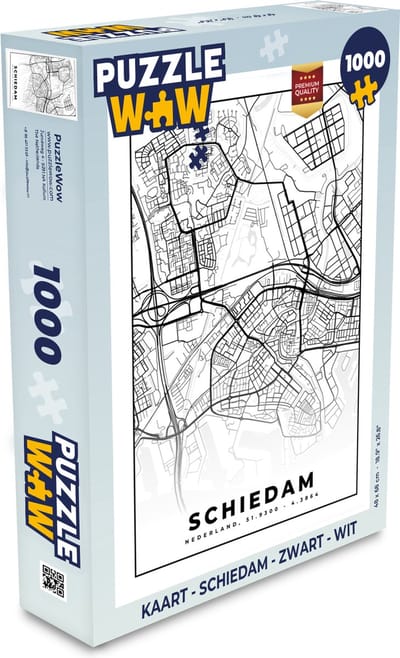 Puzzel Kaart - Schiedam - Zwart - Wit - Legpuzzel - Puzzel 1000 stukjes volwassenen