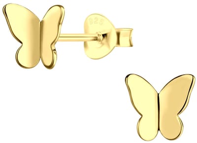 Joy|S - Zilveren vlinder oorbellen - 7 x 7 mm - fladderend vlindertje oorknoppen - gold plated
