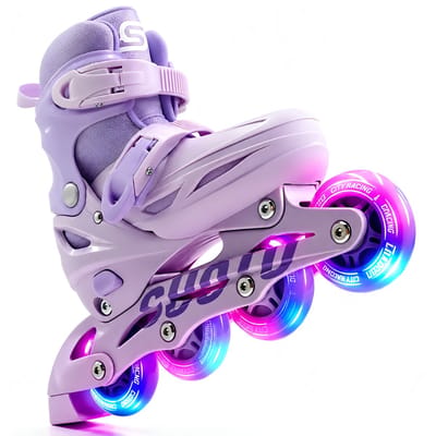 Suotu Skeelers - Inlineskates Verstelbaar - Lijn: S78 - Skeelers meisjes en jongens - Maat: EUR 32-36 - lichtgevende wielen - Paars - M