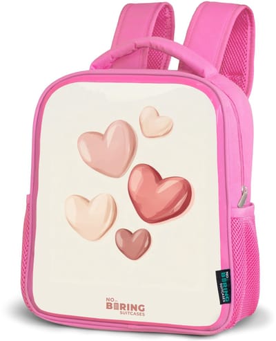 NoBoringSuitcases.com® - Rugzak roze - Schooltas meisjes - Zwevende harten in zachte rode en roze tinten - Kinder rugtas meisje - Boekentas kind - Kinderrugzak voor school - Schoolrugzak