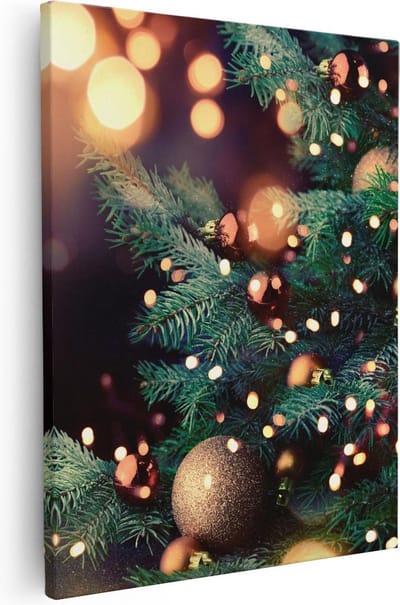 Artaza Canvas Schilderij Kerstverlichting - 40x50 cm - Muurdecoratie Woonkamer - Wanddecoratie Kerstboom - Schilderijen Op Canvas