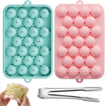 Ronde IJsblokjesvorm - IJsblokjesmaker Bakje - Dranken Koelen - Flexibele Siliconen - 25 Vakjes - Roze Blauw