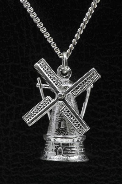 Zilveren Stellingmolen ketting hanger - rond massief