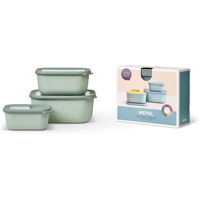 Mepal Cirqula rechthoekige multikommenset - 3-delig, 750 ml + 1500 ml + 3000 ml, noords saliegroen