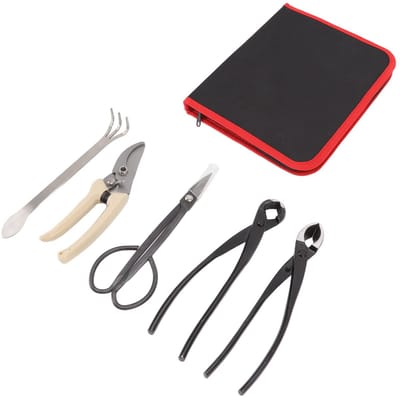 Dailygoods- Bonsai-Gereedschapsset 5-delig - Koolstofstaal/Roestvrij Staal - Ergonomische Handgreep - Professionele Takkenschaar - Tuingereedschap in Opbergtas - Duurzaam Materialen