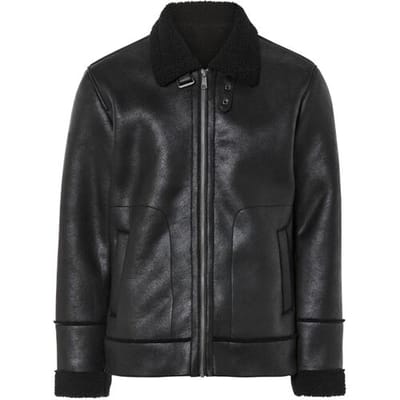 LIVERGY Heren bikerjack met imitatiebont (Zwart, L)