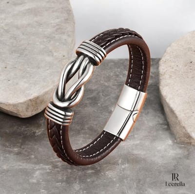 Leerella Armband Leer met RVS Infinity Knoop Bruin 19 cm – Sterke Magnetische Sluiting – 5 Kleuren – Unisex & Premium Kwaliteit