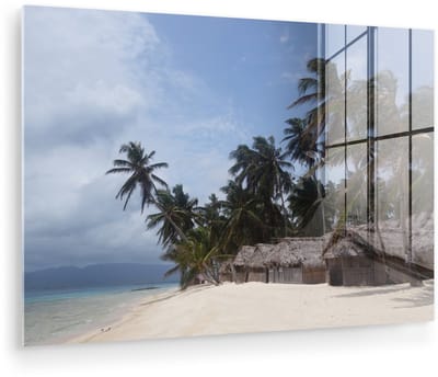 ® Glasschilderij 180x120 cm - Schilderij acrylglas - Houten strand hutten bij de San Blas-eilanden in Panama - Foto op glas - Muurdecoratie woonkamer - Wanddecoratie slaapkamer - Schilderijen