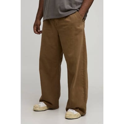 Plus Wide Fit Broek met Half & Half Tailleband van gewassen twill | Tobacco | Size 2XL