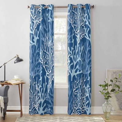 Zomer Oceaan Koraal Donkerblauw Raamgordijnen voor Woonkamer Luxe Slaapkamer Gordijn Keuken Jaloezieën Draperieën Gordijnen 135W x 60H(cm) x1