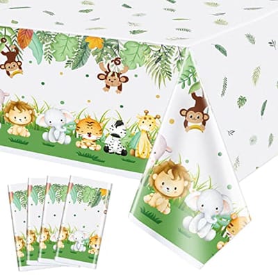 Ultiluxe® Tafellaken Wegwerp - Dierentuin Dieren - Dun Tafelkleed - Tafeldecoratie - 130 x 220 cm - Dieren Thema - Waterafstotend - Kunststof - Voor feestjes en verjaardagen - Groen/Wit