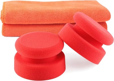 Hand Polijsten Spons 100x100mm - Microfiber Polijstpads met Ergonomisch Handvat voor Auto Reiniging en Waxen