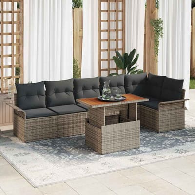 vidaXL - Tuinbank - Set - 7 - st - Grijs - poly - rattan