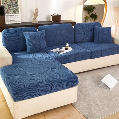 Jacquard dikke bank zitkussenhoes verwijderbare stretch sectionele bank bankhoezen meubelen anti-stofbeschermer diervriendelijk 1 donkerblauwe kleur