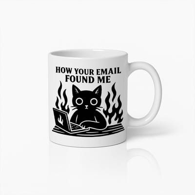 330ml Humoristische "Hoe Je E-mail Mij Vond" Zwarte Kat Koffiemok – Grappig Kantoor & Werk Cadeau