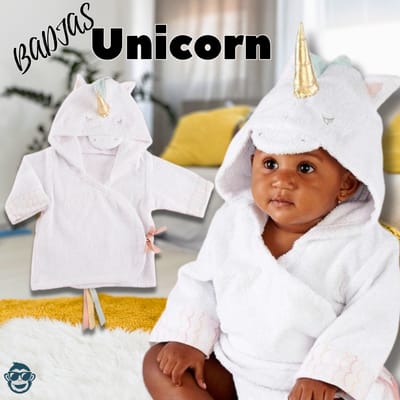 Baby Badjas Eenhoorn | 0-12 maanden (0-1 jaar) | ochtendjas | katoen | snel drogend | met capuchon | kraamcadeau | dierenbadjas | sinterklaas | unicorn | dier | meisjes en jongens | wit