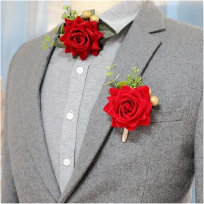 Pols Corsage - Bruiloft Bloem - Feestelijke Accessoires - Stof Rozen Design - 7 x 10 cm - Roze