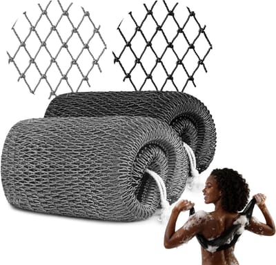 Exfoliërende Lichaamsspons Set van 2 - Sneldrogend Peeling Net voor Diepe Reiniging - Unisex Huidverzorging en Spa Accessoire - Zwart en Grijs