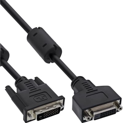 InLine® DVI-D kabel, Dual Link 24+1 male naar 24+1 female, 2 ferrieten, 5m