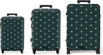 NoBoringSuitcases.com® - Kofferset 3 delig - Koffer lichtgewicht - Groen met witte plus tekens - Reiskoffer set met 4 wielen - Handbagage trolley - Middelgrote rolkoffer - Ruimbagage koffer - Koffers met TSA slot
