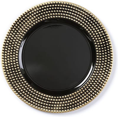 Inge Christmas kaarsbord - zwart met gouden steentjes - kunststof - 33 cm - onderbord
