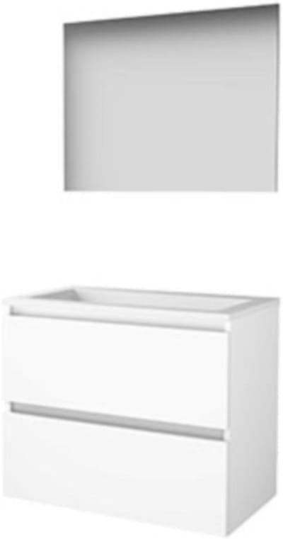 Basic-Line Basic 46 Badkamermeubelset - 80 x 46 cm - Greeploos - 2 Lades - Acryl Wastafel - Zonder Kraangat - Spiegel - Ice White