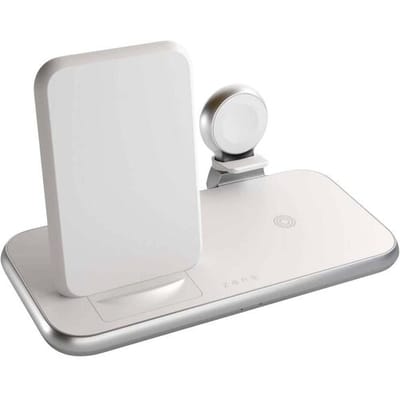 ZENS Inductie lader 15 W Aluminium Series 4 in 1 Stand Wireless Charger + Watch ZEDC15W/00 Uitgangen Qi-standaard, USB Wit
