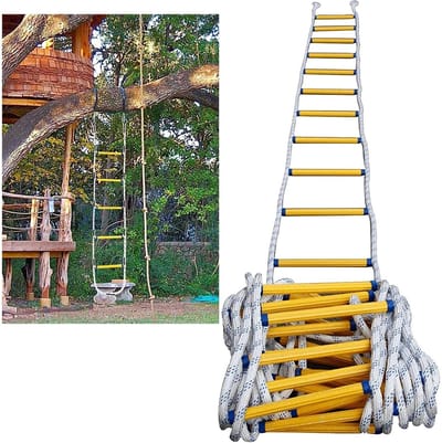 brandladder Vuurvaste reddingsladder Herbruikbare touwladder Brandtrap voor veiligheidsreactie op werk in de lucht, lichtgewicht noodbrandtrapladders (12m)