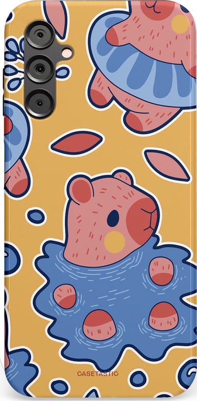 Casetastic Hoesje Geschikt voor Samsung A14 (5G/4G) - Stijlvolle Beschermende Duo-layer Case - Capibara plons