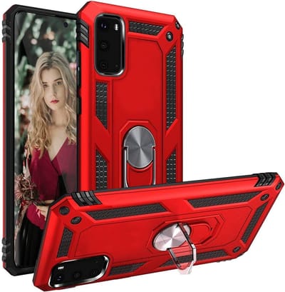 HB Hoesje Geschikt voor Samsung Galaxy S20 - Anti-Shock Hybrid Armor Back Cover - Hoes met Kickstand Ring - Rood