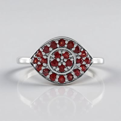 Cavill - Zilveren Ring - 925 Sterling Zilver met Platina - 23 Tanzania Robijnen 0,56 ct - Elegante Oogvorm Pavé Zetting - Ringen met Edelsteen