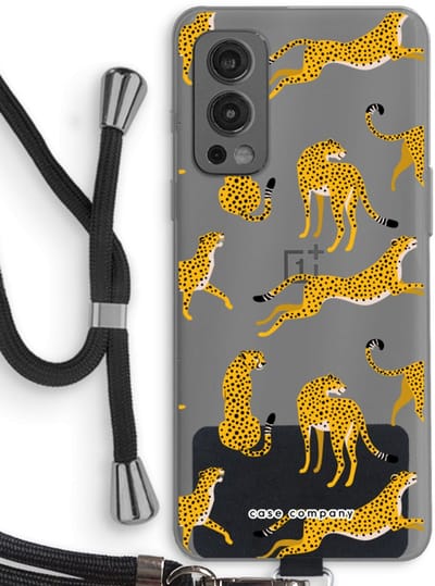Case Company® - Hoesje met koord geschikt voor OnePlus Nord 2 5G hoesje met Koord - Luipaard - Telefoonhoesje met Zwart Koord - Bescherming aan alle Kanten en Over de Schermrand