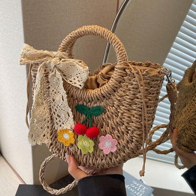 Populaire Handgeweven Tassen voor Vrouwen Nieuwe Stro Geweven Crossbody Tassen voor Vrouwen Ins Groentemand Strandtassen voor Vrouwen beige