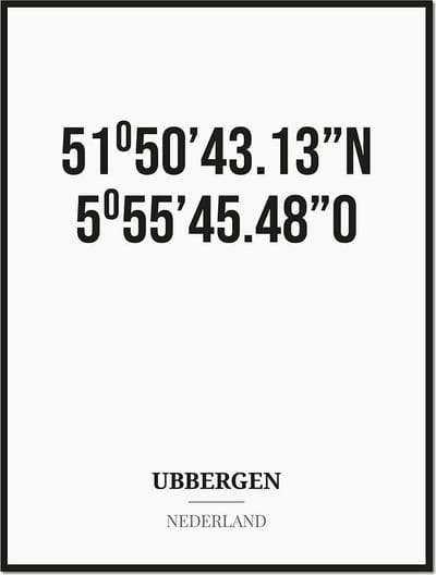 Poster/kaart UBBERGEN met coördinaten