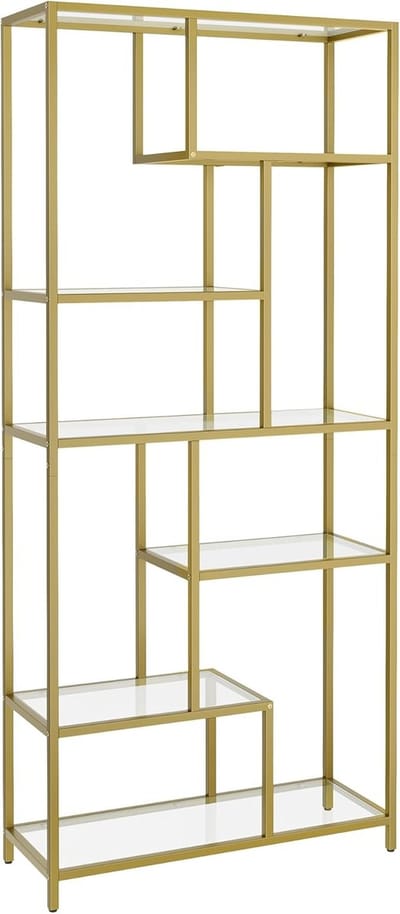 MAZAZU - Boekenplank - Boekenkast - 6 Niveaus - Goud - 30x80x180