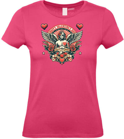 Dames t-shirt Happy Valentines Angel | Valentijn cadeautje voor haar | Valentijn | Valentijnsdag voor vrouwen | Fuchsia Dames | maat XS