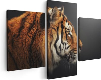 Artaza Canvas Schilderij Drieluik Zijaanzicht Van Een Tijger - Tijgerkop - 90x60 - Foto Op Canvas - Canvas Print