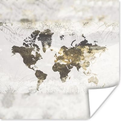 Poster 30x30 cm - Wereldkaart - Vlekken - Grijs - Posters - Kamer decoratie - Wanddecoratie woonkamer - Muurdecoratie slaapkamer