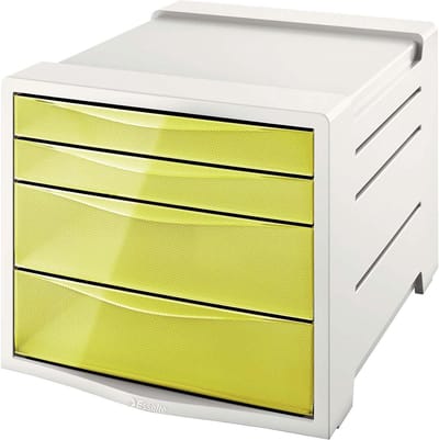 Ladeset Bureau - Opbergunit Archief - Documenten Sorteren - Vier Lades Variërend - 28x24x36 cm - Wit Geel