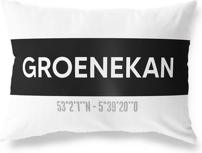 Tuinkussen GROENEKAN - UTRECHT met coördinaten - Buitenkussen - Bootkussen - Weerbestendig - Jouw Plaats - Studio216 - Modern - Zwart-Wit - 50x30cm