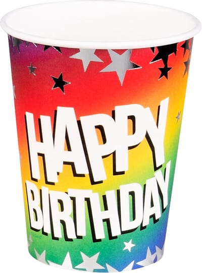 Boland - Set 10 papieren bekertjes Rainbow 'Happy birthday' - Regenboog - Regenboog