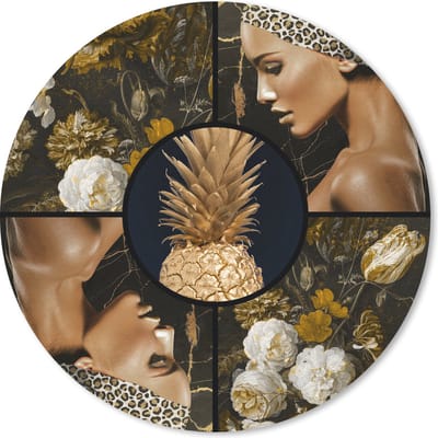 Muismat rond 20x20 cm - Mousepad Goud - Zwart - Vrouwen - Bloemen - Ronde muismatten