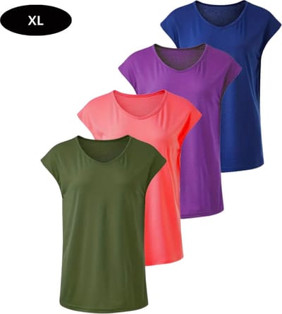 Livano Sportshirt Dames - Sport - Fitness - Compressie Shirt - Corrigerend Hemd - Sportkleding - Vrouwen - 4 Stuks - Gemengd - XL