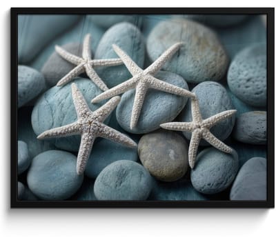 Poster in lijst - Fotolijst 80x60 cm - Posters - Zeesterren - Stenen - Wit - Posterlijst zwart - Decoratie - Wanddecoratie woonkamer - Muurdecoratie slaapkamer