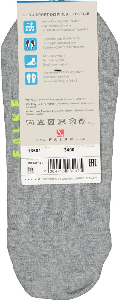 FALKE Cool Kick onzichtbar eenkleurig functioneel materiaal footies unisex grijs - maat 44-45