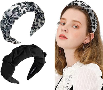 LIXIN Set 2 Stuks Breed Dames Haarbanden - Luipaard Zilver, Zwart - Haarband volwassenen - Vrouwen - Dames - Tieners - Meiden - Dans - Yoga - Hardlopen -Sport - Haaraccessoires