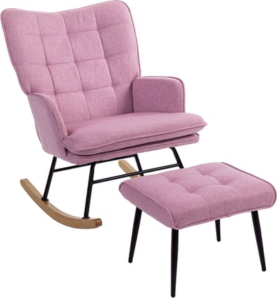 HHHK - Schommelstoel met Bankje - Voedingsstoel - Fauteuil - Roze - 89x64x90 cm - Relaxstoel - Relaxfauteuil - Relaxzetel
